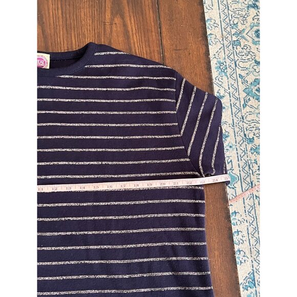Vintage Saks Fifth Avenue  Navy Blue Metallic Stripes Crewneck Sweater Medium 80 - Picture 6 of 9
